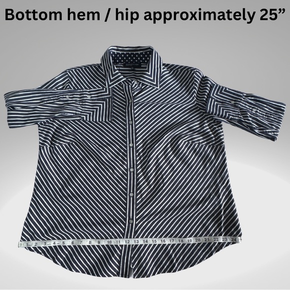 Jones New York Signature Woman Striped Long Sleeve Button Up with Collar Blouse - Picture 8 of 17
